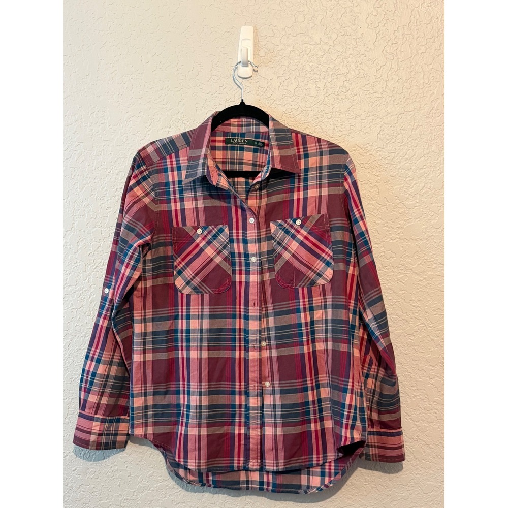 Lauren Ralph Lauren Plaid Button Down Shirt Size M Preppy Coastal Cowgirl